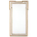Rechthoekige gefacetteerde spiegel in verguld en zilverkleurig gelakt houten lijst