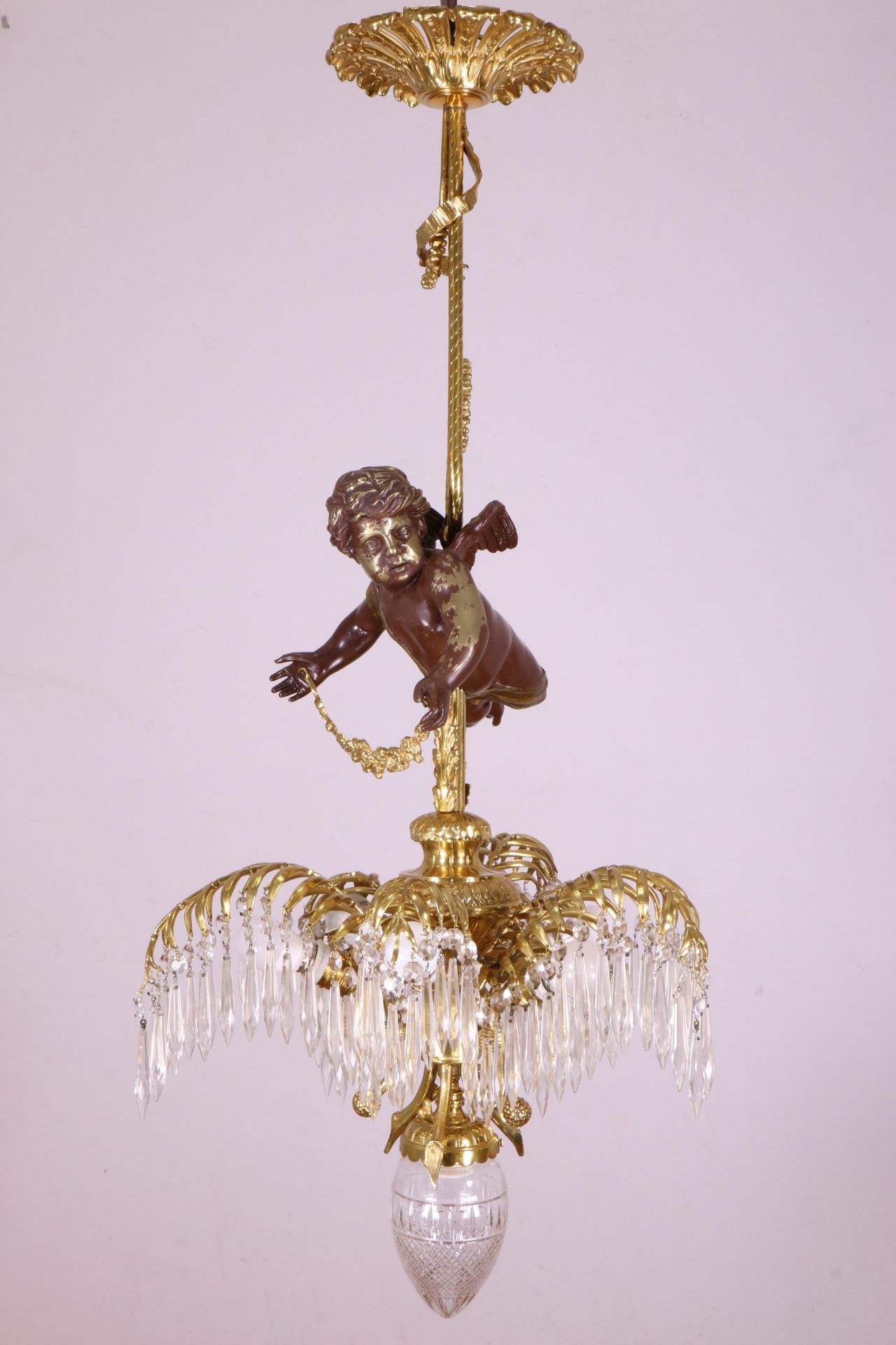 Frankrijk, vergulde en deels gepatineerde bronzen hanglamp in Louis XVI-stijl, - Image 3 of 3