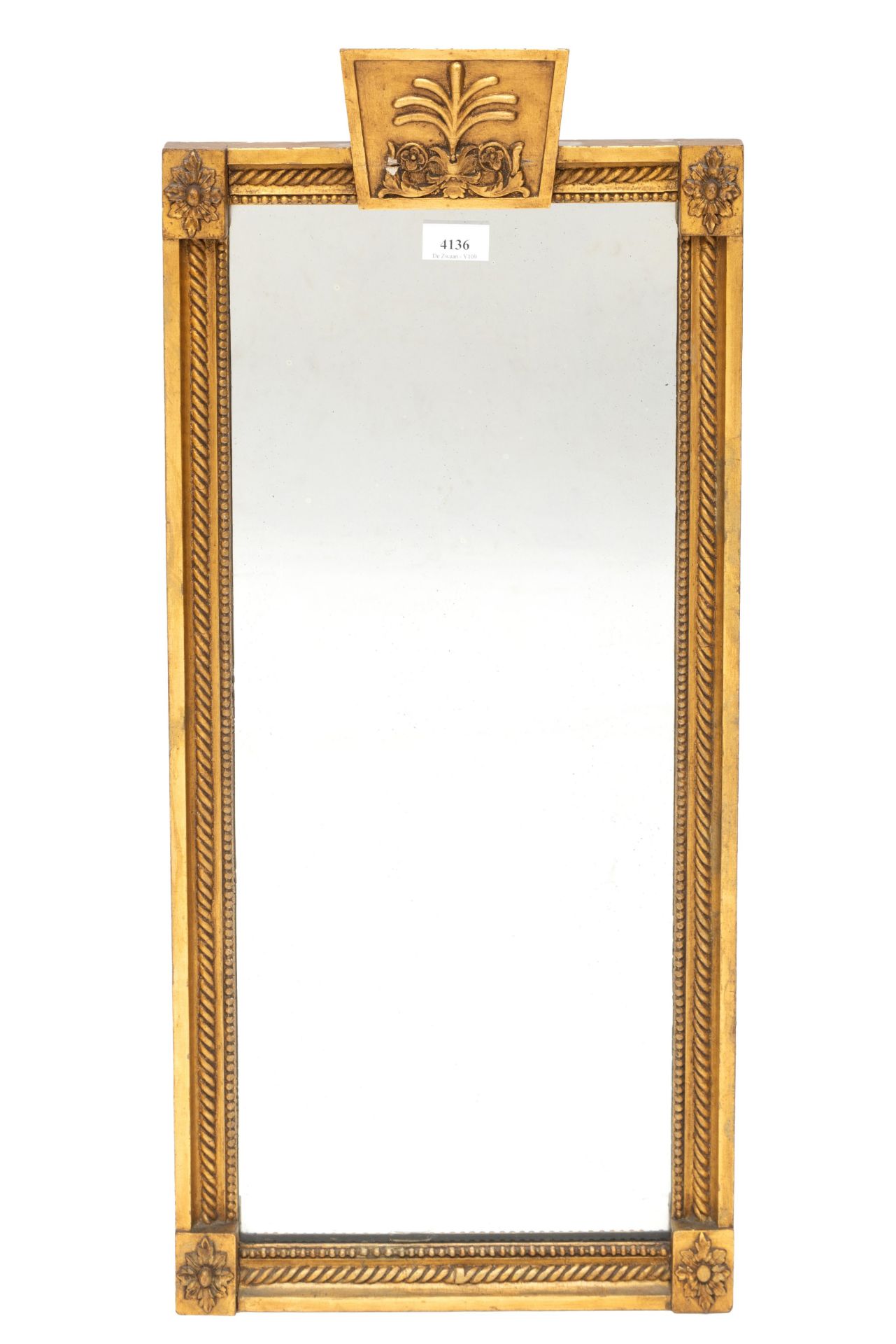 Rechthoekige spiegel in verguld houten lijst in Louis XVI-stijl, 19e eeuw