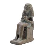 Egypt, a green faience amulet of Isis and Horus seated on a throne, Late Period.