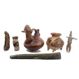 A collection of six various antique South American terracotta objects;