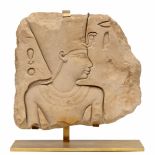 Egypt, Karnak/Luxor, sandstone fragment of a stele depicting a relief of pharoah, 1400-1300 BC with