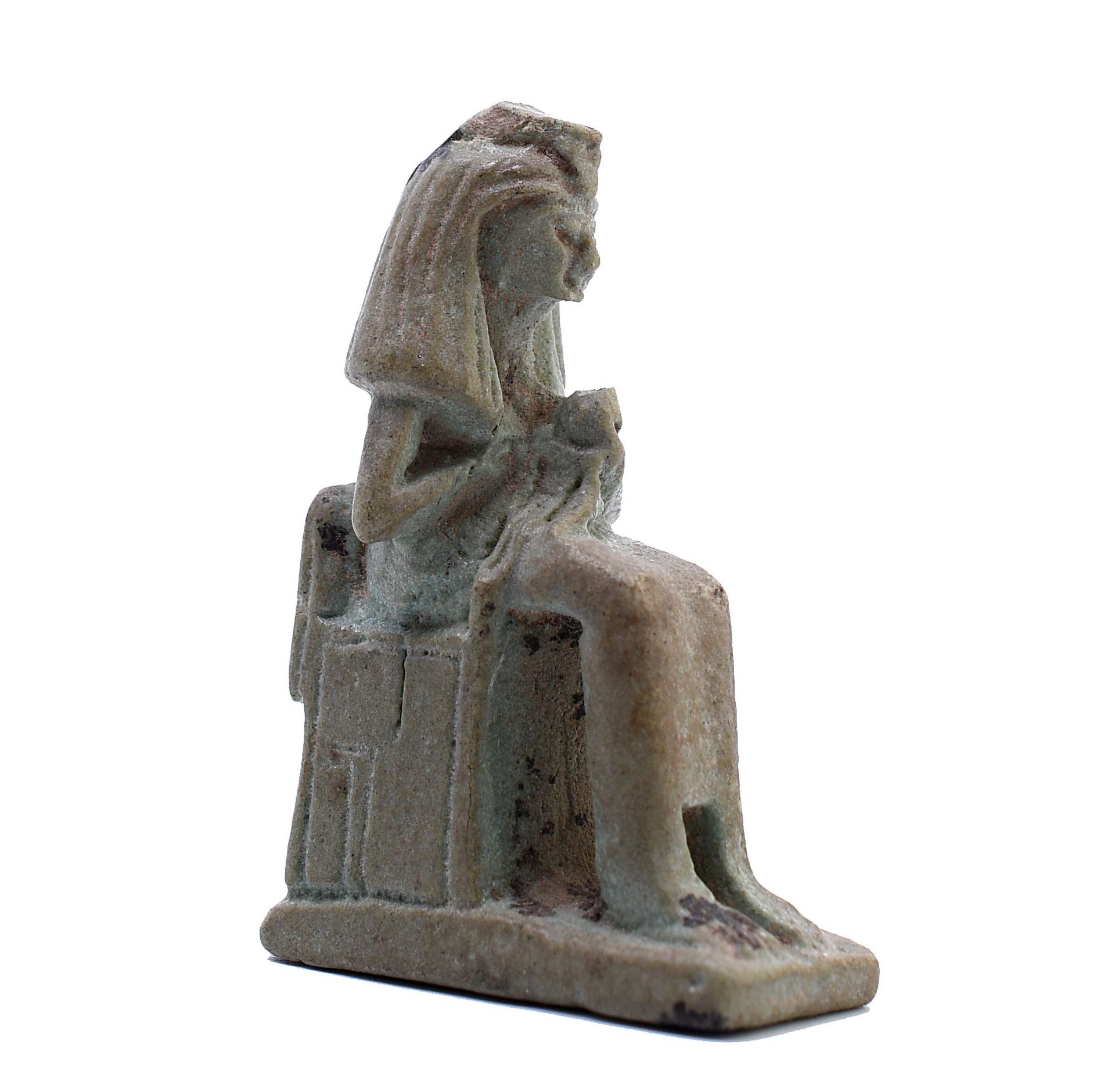 Egypt, a green faience amulet of Isis and Horus seated on a throne, Late Period. - Image 3 of 4