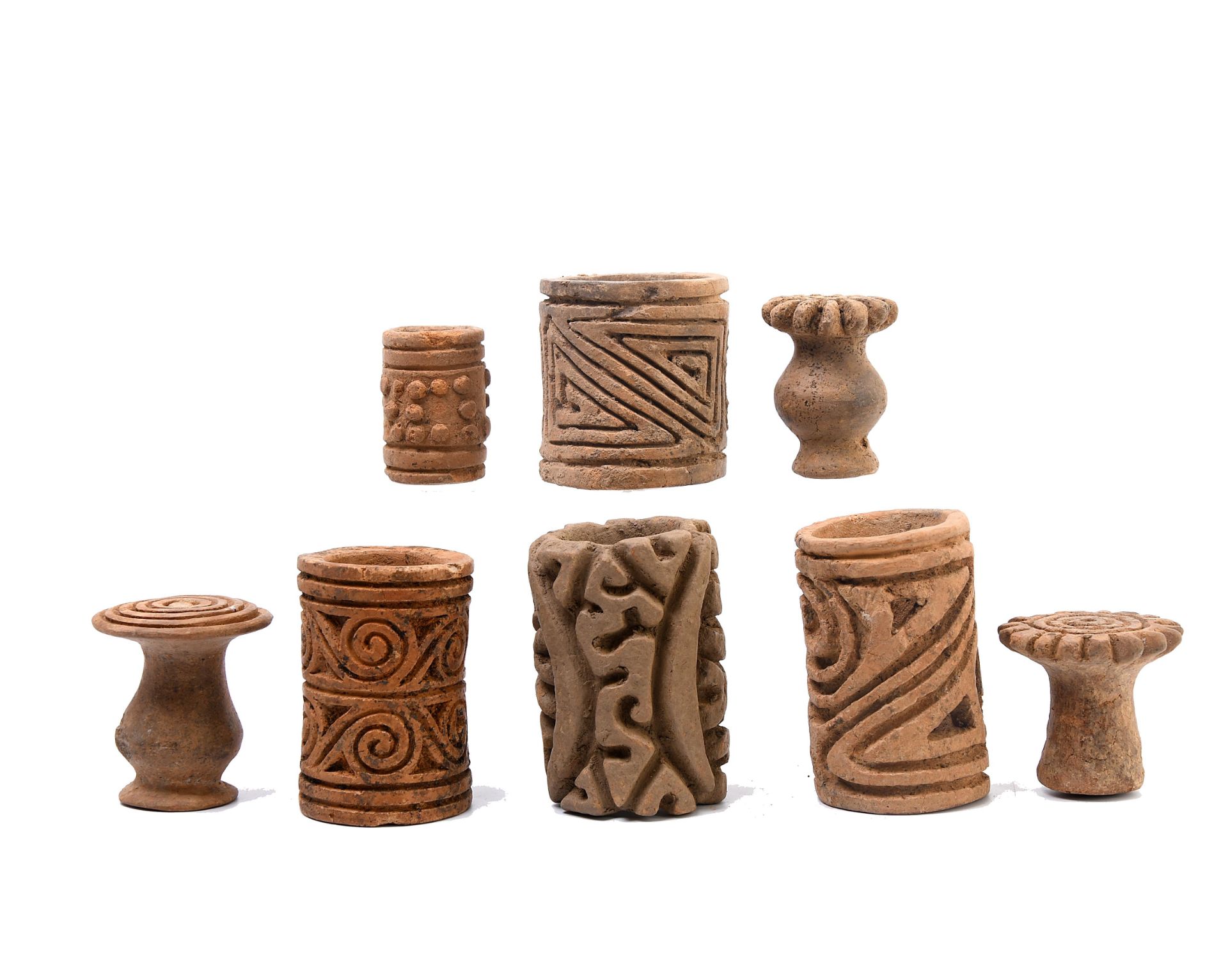 Columbia, a collection of five terracotta rolling seals and three earthenware stamps, possibly Quimb - Image 2 of 3