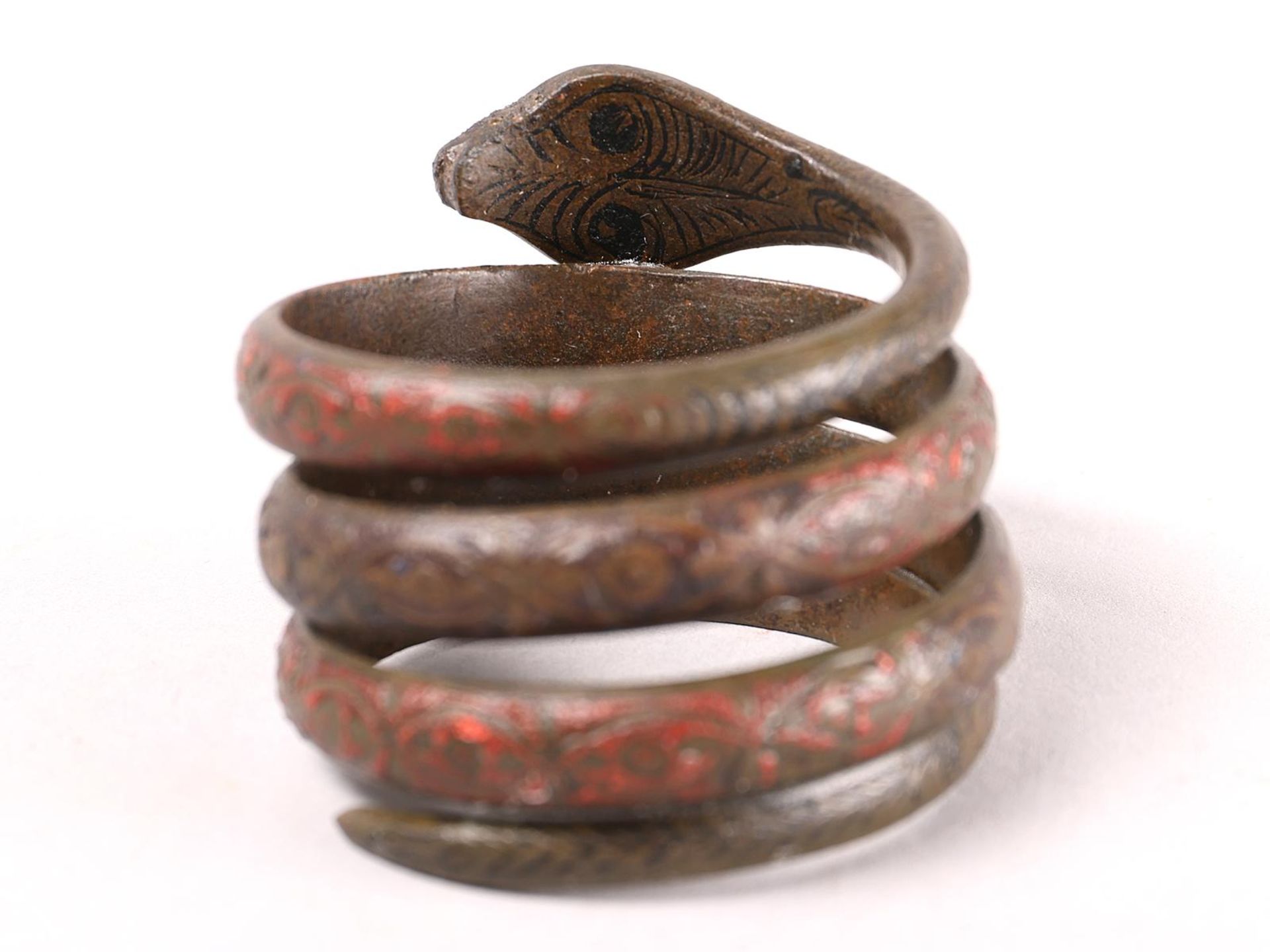 A antique coiled bronze snake armlet, - Image 5 of 6