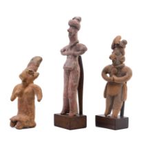 Mexico, Colima, three earthenware figures, 100 BC-300 AD;