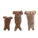Peru, Vicus, three terracotta figures, 500 - 200 BC.