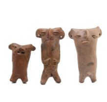 Peru, Vicus, three terracotta figures, 500 - 200 BC.