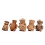 Colombia, Sinu region, five various seated terracotta figures, ca. 1200-1400 AD.