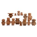 Colombia, Sinu region, a collection of fourteen various terracotta figures, ca. 1200-1400 AD.