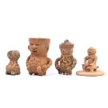 Colombia, Sinu region, four terracotta figures, ca. 1200-1400 AD.