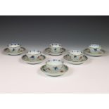 China, set of six Imari porcelain cups and saucers, 18th century,