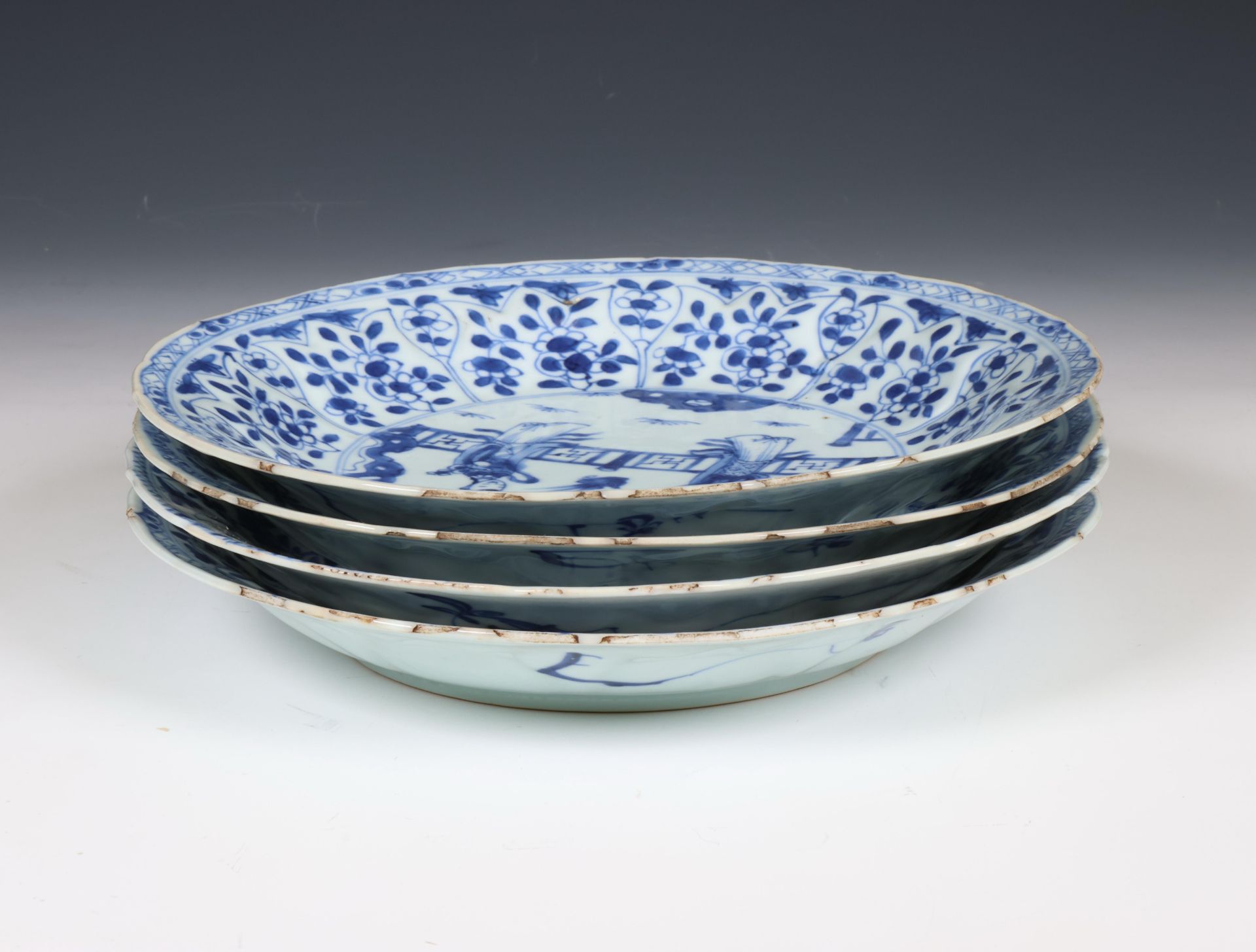 China, set of three and one blue and white porcelain plates, Kangxi period (1662-1722), - Image 3 of 3