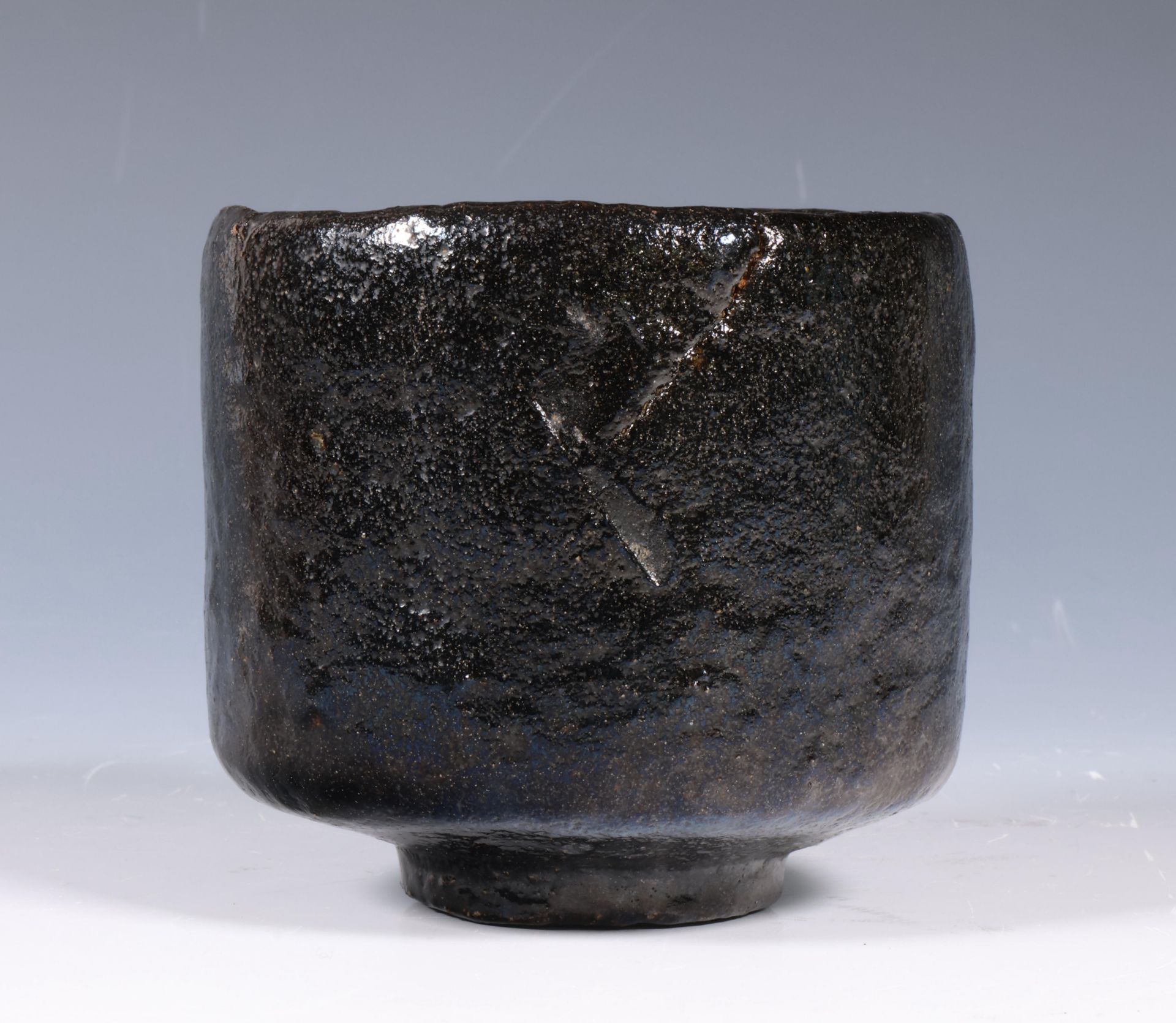 Japan, black ceramic Kuro-Raku teabowl (chawan),