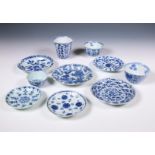 China, collection of various blue and white porcelain cups and saucers, Kangxi period (1662-1722) an