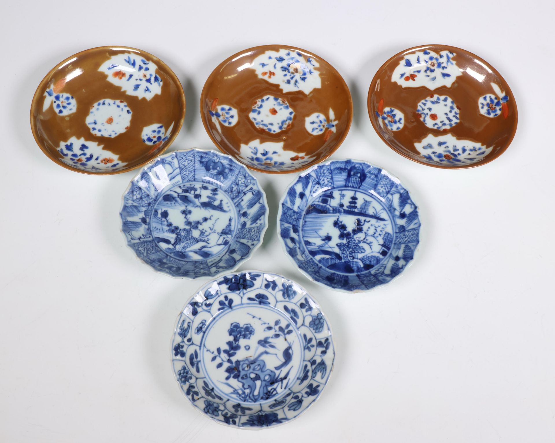 China, a small collection of café-au-lait-ground and a set of blue and white porcelain cups and sauc - Image 2 of 5