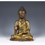 China, bronzen vergulde Boeddha, in Ming stijl;