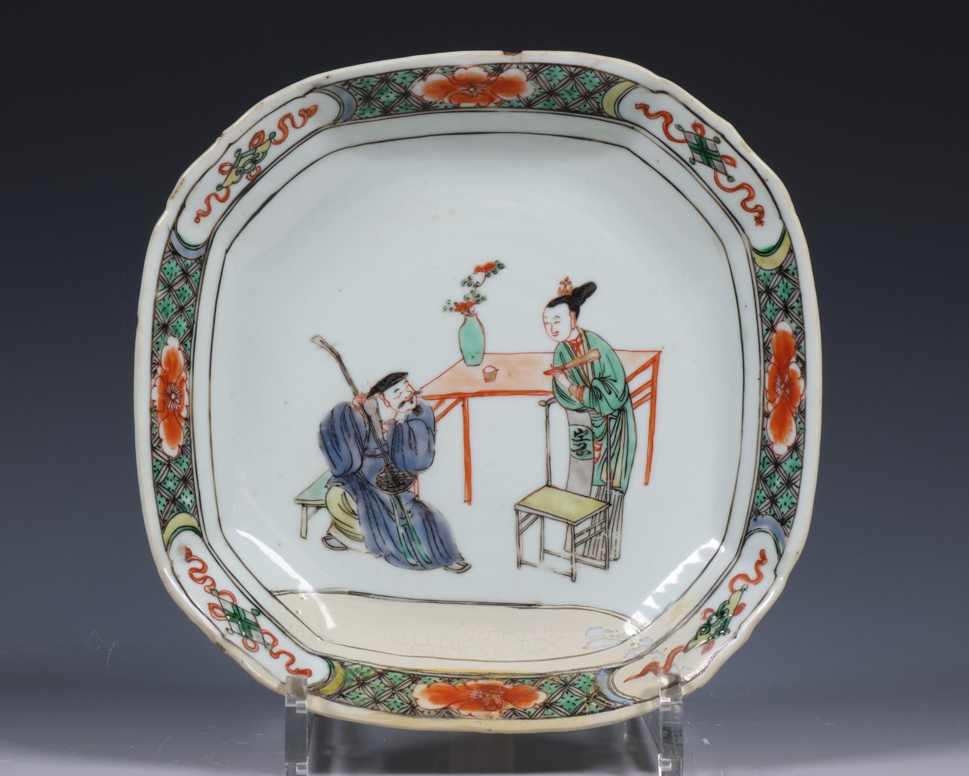 China, square famille verte porcelain dish, Kangxi period (1662-1722),