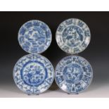 China, four blue and white 'kraak' and 'kraak'-style porcelain plates, Wanli period (1573-1619) and