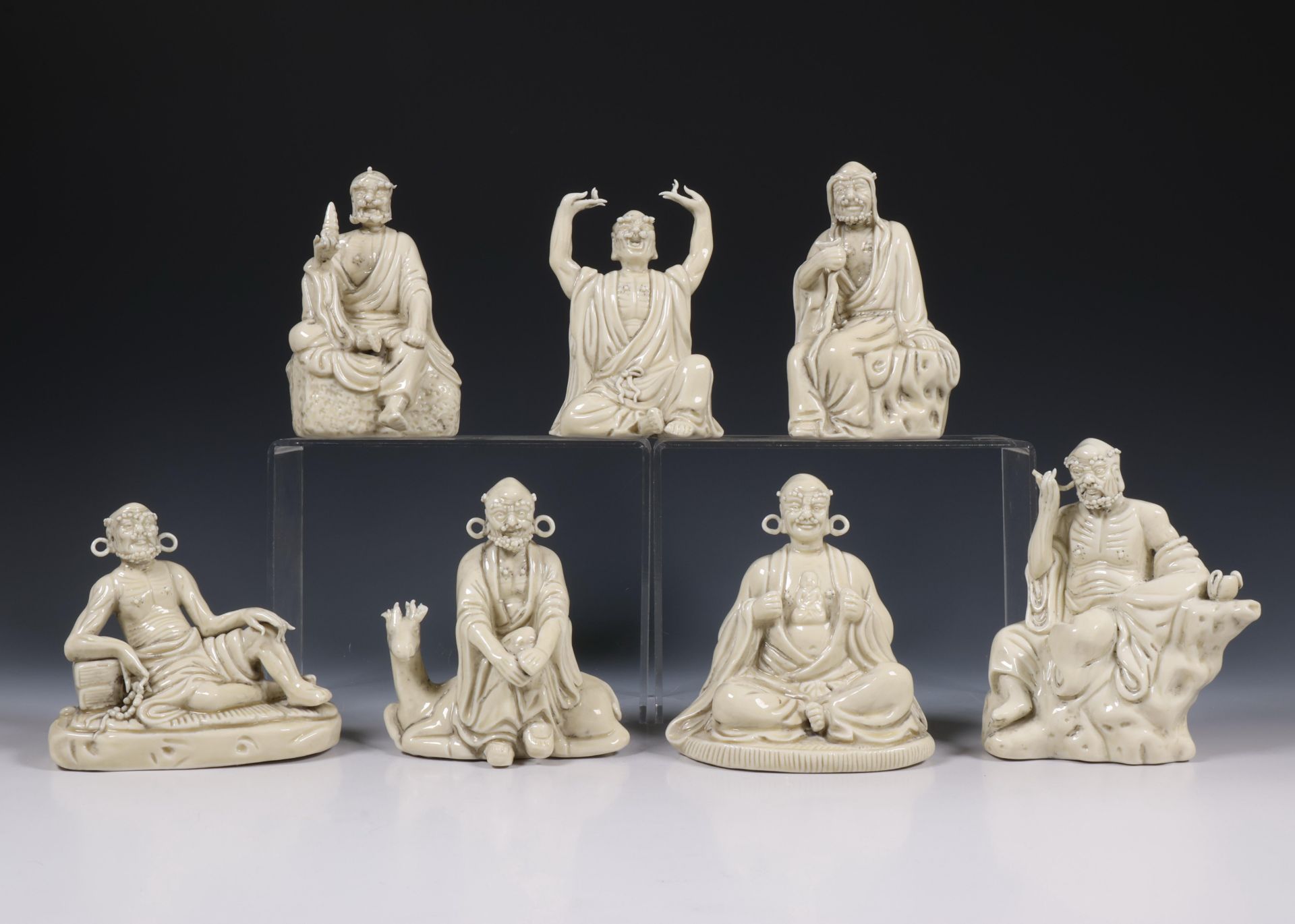 China, collection of seven blanc-de-Chine figures, 20th century,