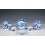 China, small collection of blue and white porcelain cups and saucers, 18th century,