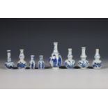 China, collection of blue and white porcelain miniature vases, 18th century,
