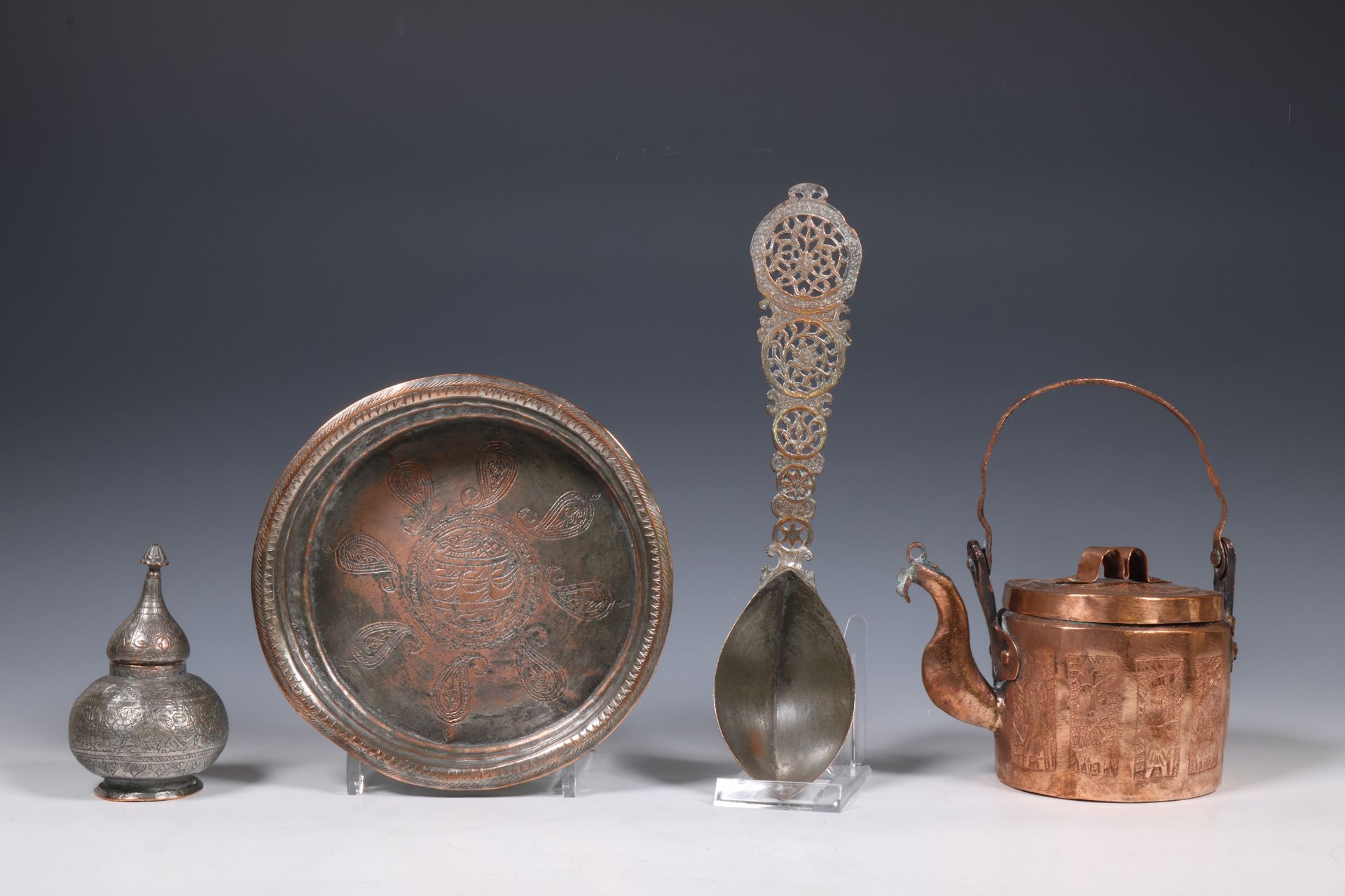 Persia, a collection of eight copper and parly filver plated ceremonial utensils, ca. 1900 and later - Image 3 of 3