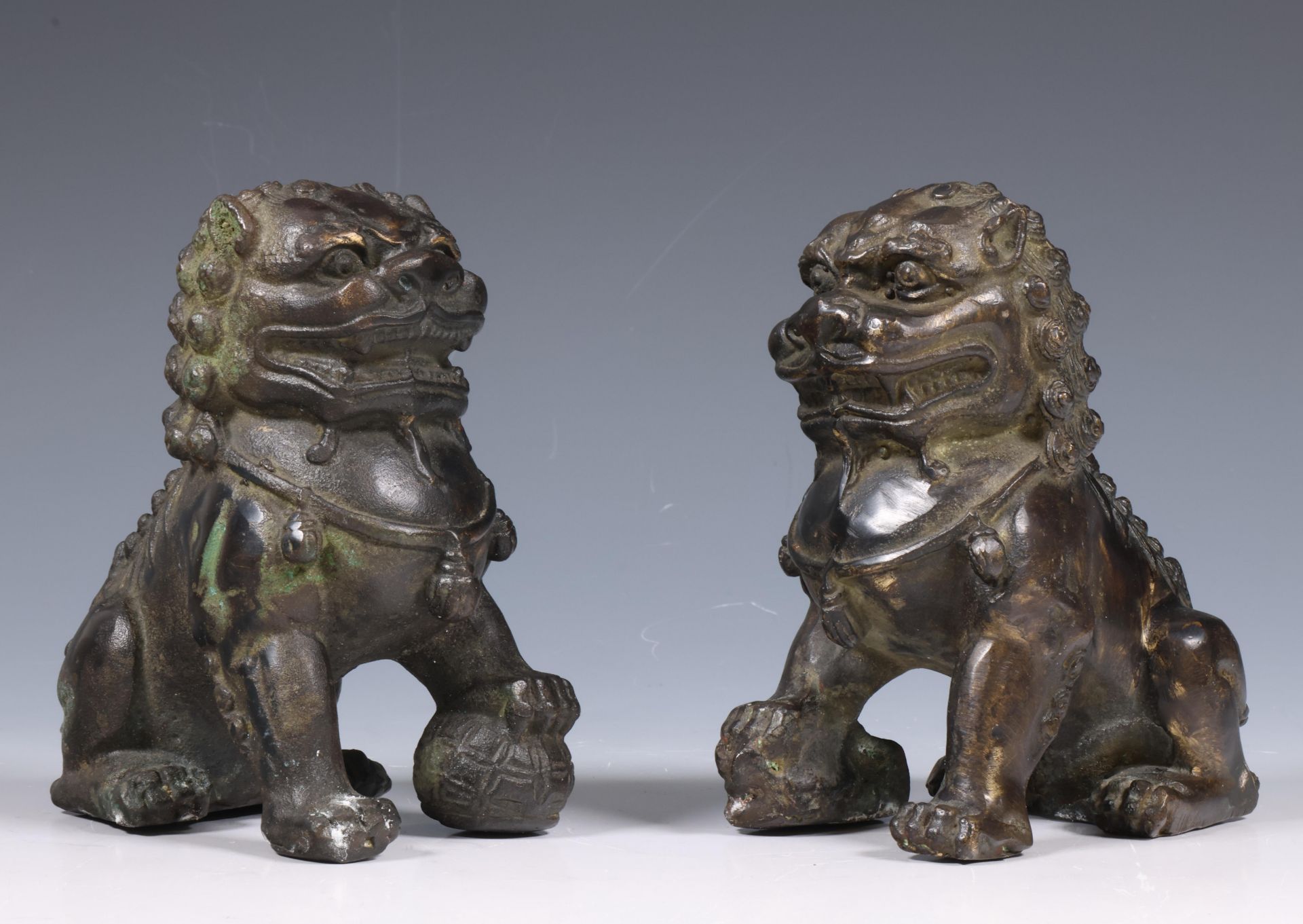 China, pair of bronze models of buddhist lions, 19th century,