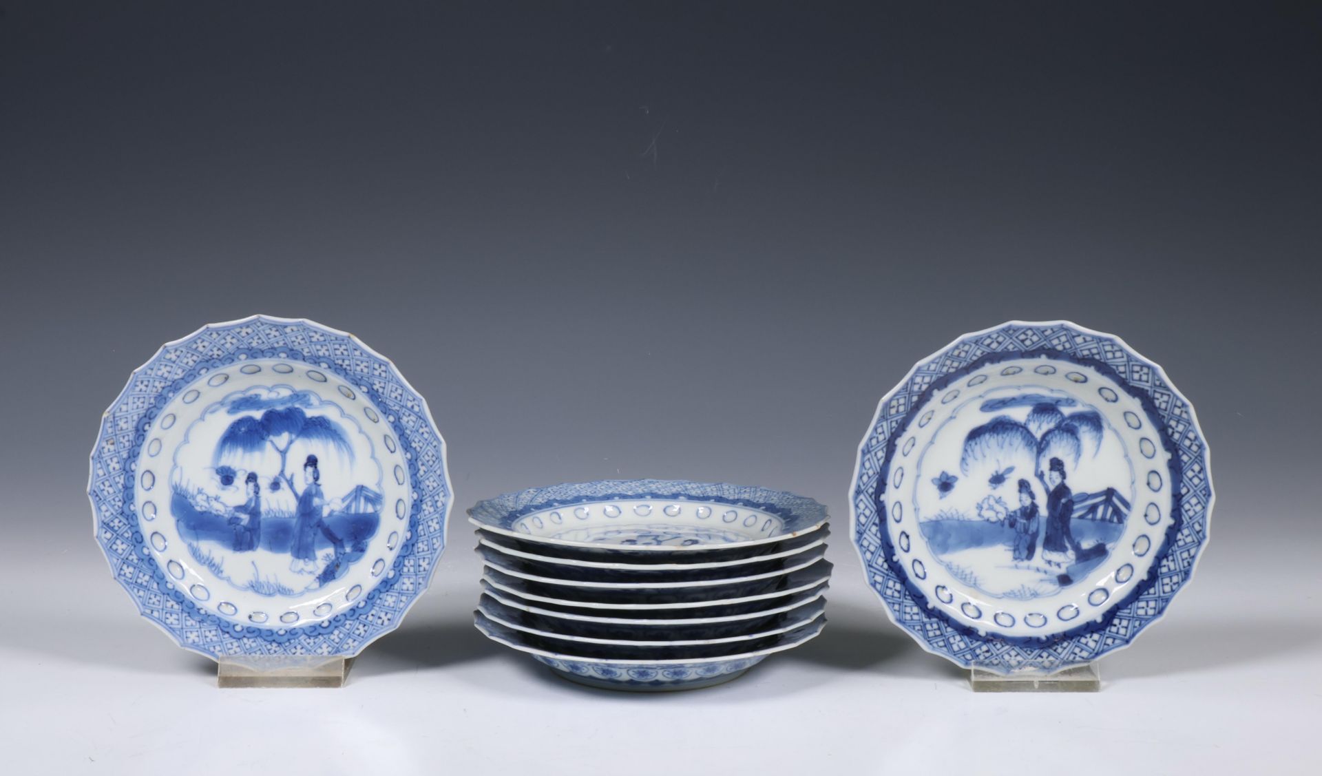 China, set of nine blue and white porcelain saucers, Kangxi period (1662-1722), - Image 3 of 4