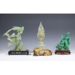 China, four jadeite, aventurine and soapstone carvings, 20th century,