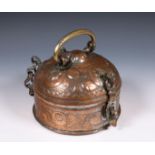 Nepal, copper embossed food container, 19th century,
