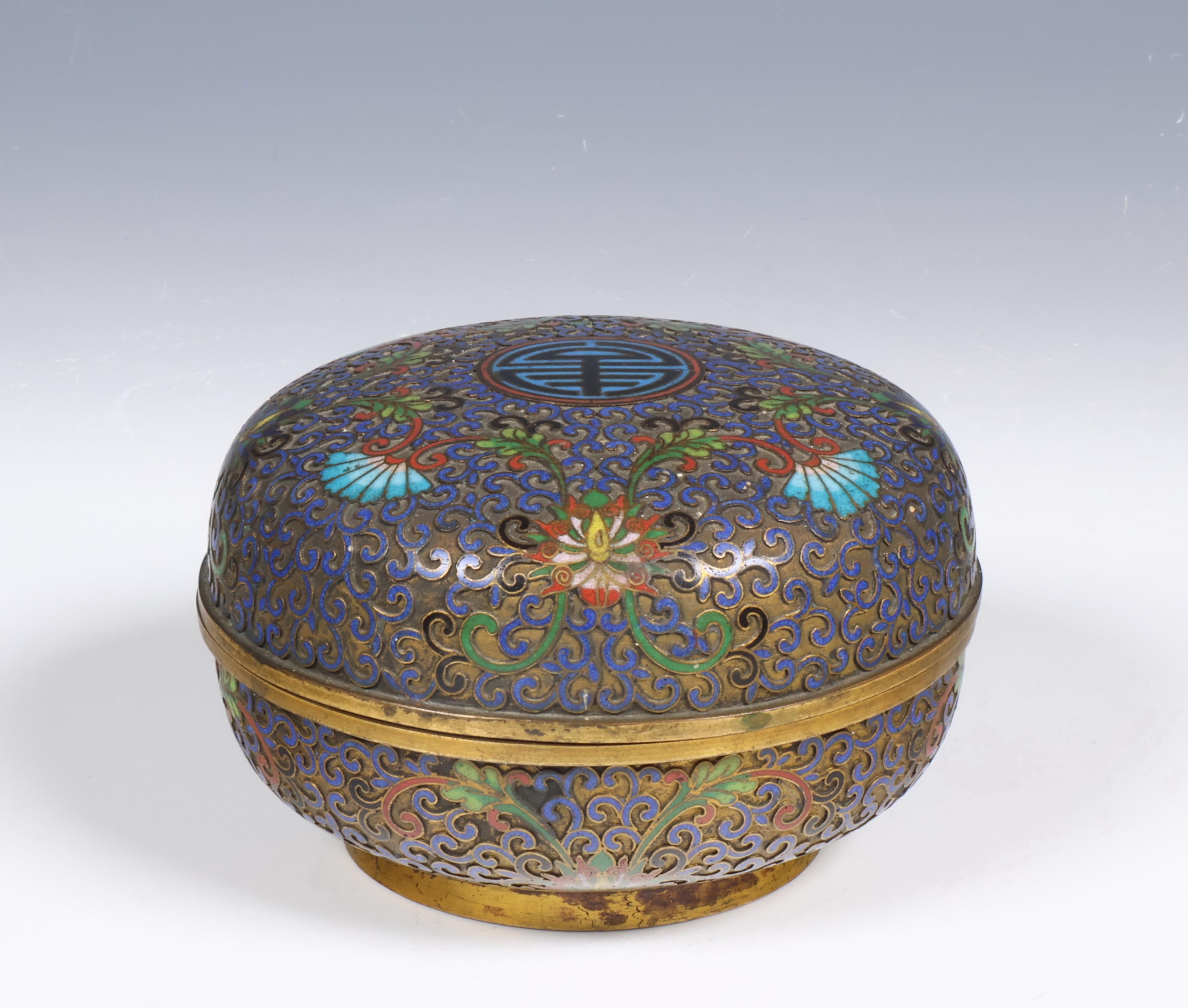 China, cloisonné enamel incense box and cover, late Qing dynasty (1644-1912),