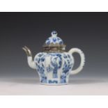 China, silver-mounted blue and white porcelain teapot and cover, Kangxi period (1662-1722), the silv