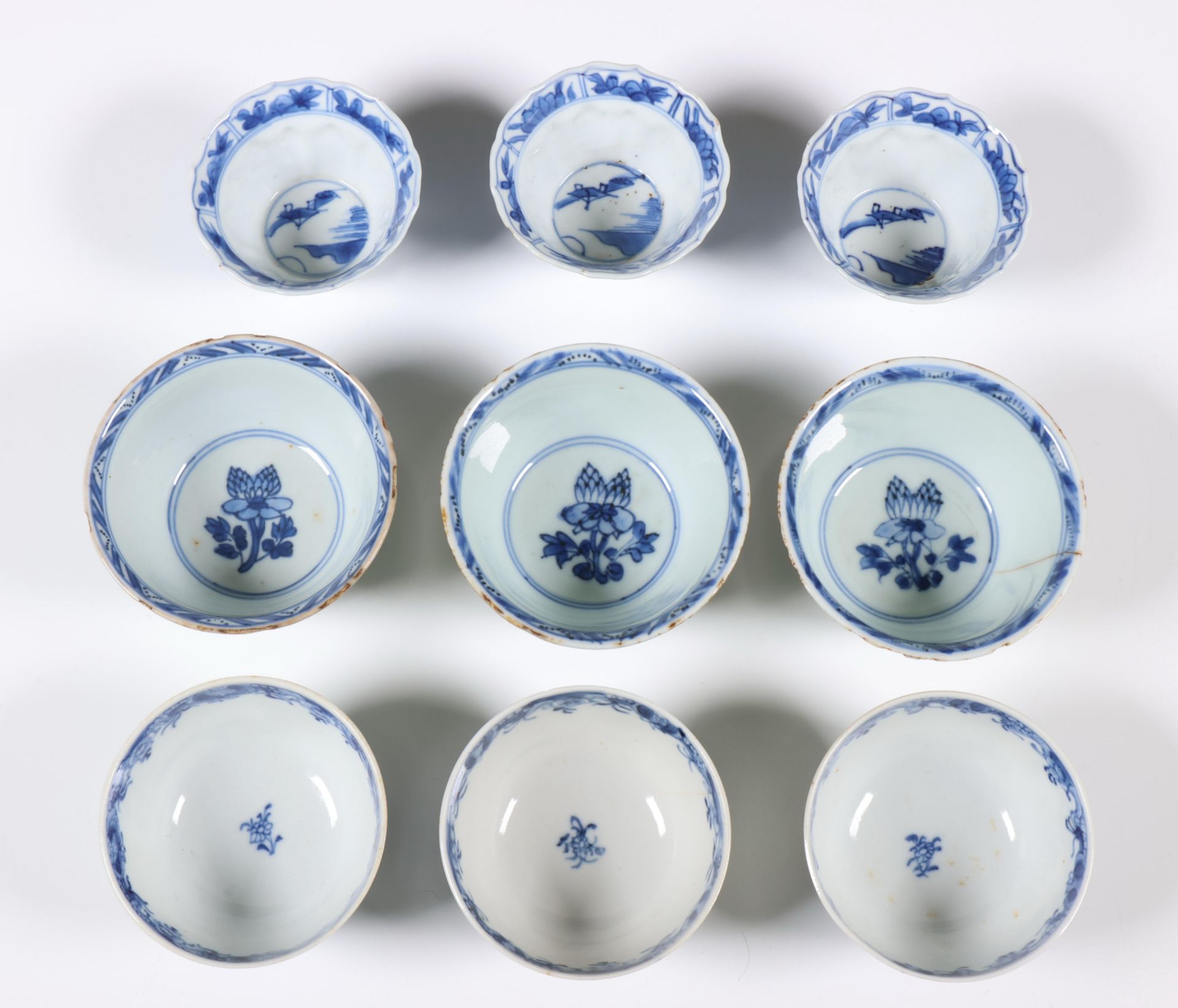 China, collection of blue and white porcelain 'floral' cups and saucers, Kangxi period (1662-1722) a - Image 2 of 5