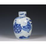 China, oviform blue and white porcelain jar and cover , Kangxi period (1662-1722),