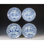 China, set of three and one blue and white porcelain plates, Kangxi period (1662-1722),