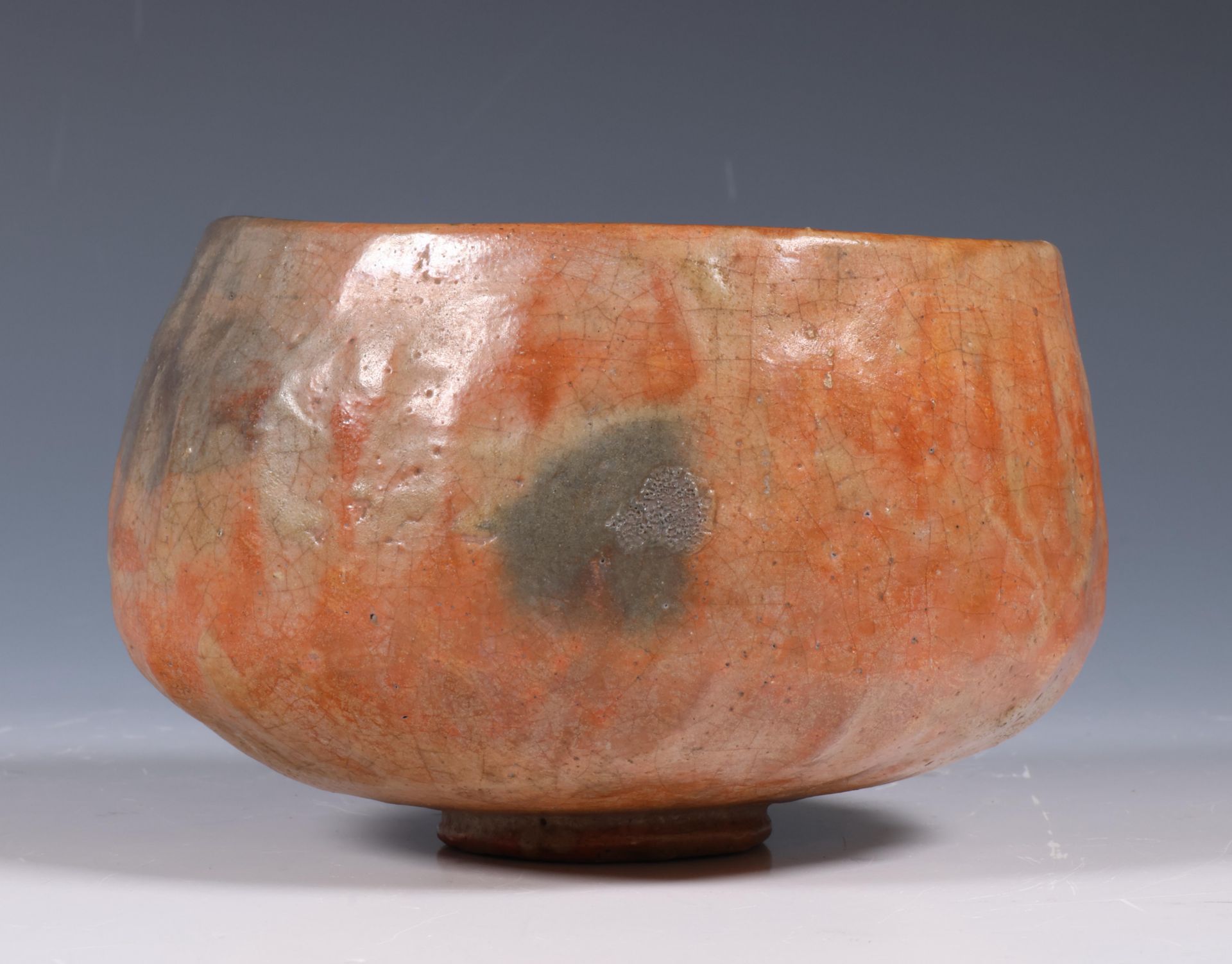 Japan, large red ceramic Aka-Raku teabowl (chawan), signed