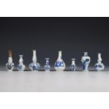 China, eight blue and white porcelain doll's house vases, 18th century and later,