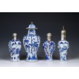 China, four silver-mounted blue and white porcelain vases, 18th-19th century,
