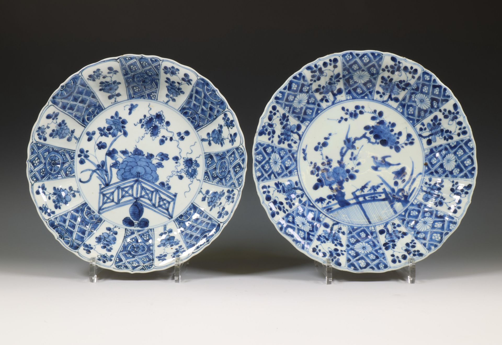 China, two blue and white porcelain plates, Kangxi period (1662-1722),