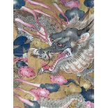 China, painted 'dragon' textile, 20th century,