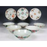 China, collection of famille rose porcelain bowls and saucers, 20th century,