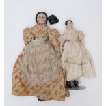 Twee poppen met papier maché hoofd, 19e eeuw;
