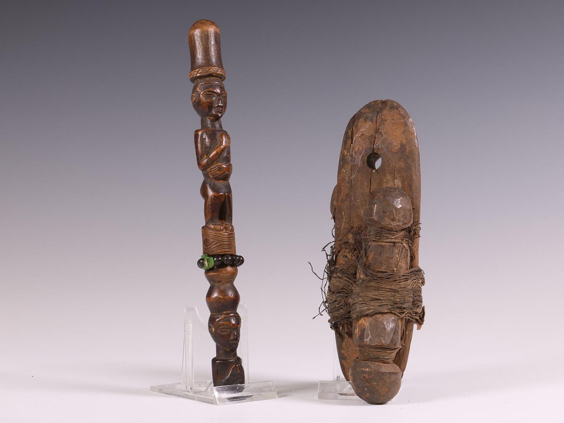 D.R. Congo, part of a ceremonial staff surmounted by a standing figure on top of a half figure and a - Image 2 of 3