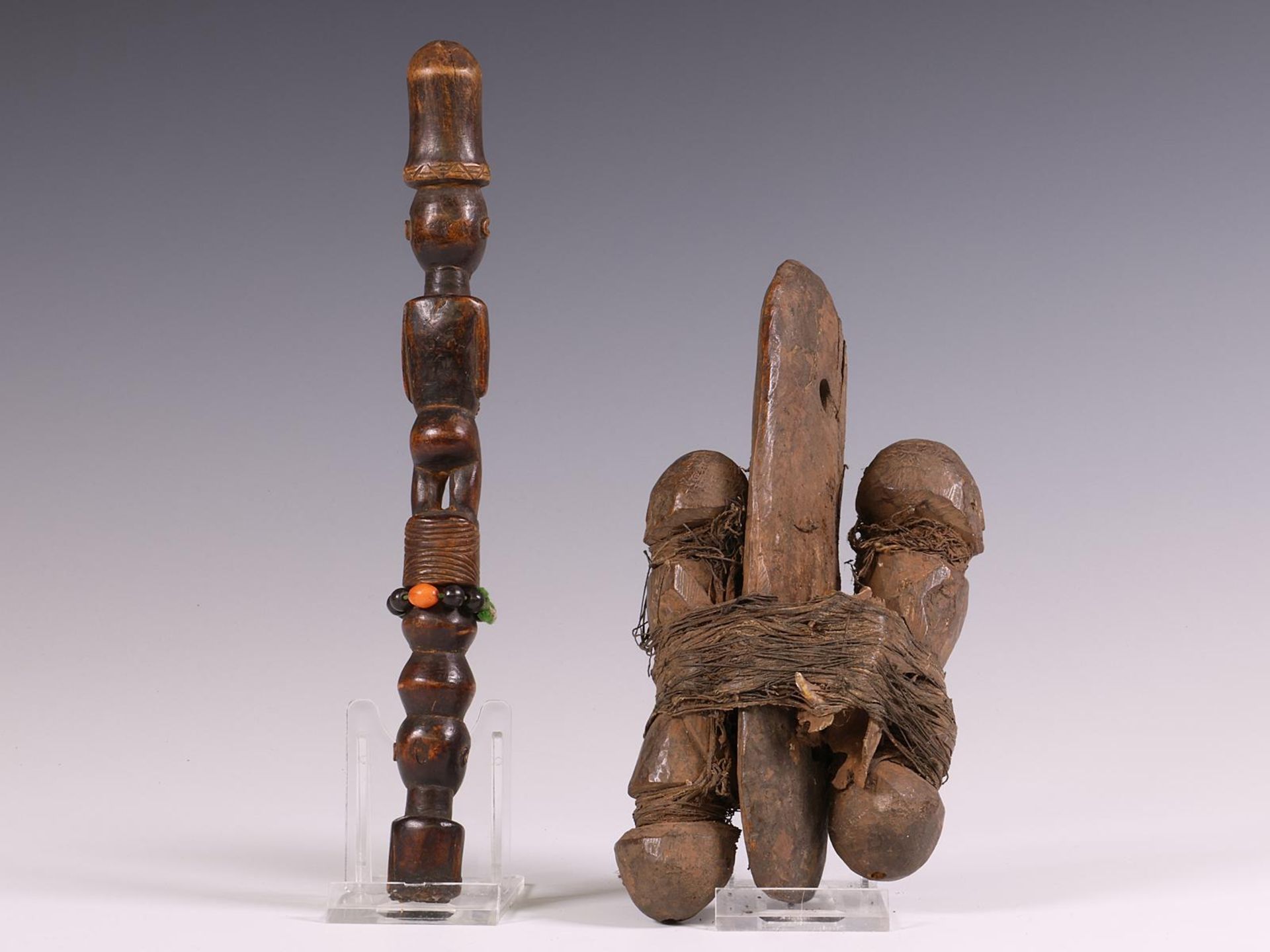 D.R. Congo, part of a ceremonial staff surmounted by a standing figure on top of a half figure and a - Image 3 of 3