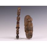 D.R. Congo, part of a ceremonial staff surmounted by a standing figure on top of a half figure and a