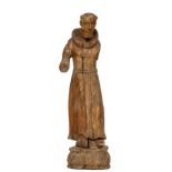 Frankrijk/Italië, gestoken beukenhouten sculptuur van Franciscaner monnik, 18e eeuw;