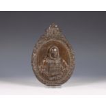 Frankrijk, bruin gepatineerde bronzen plaquette met Benedictijner monnink, 18e eeuw;