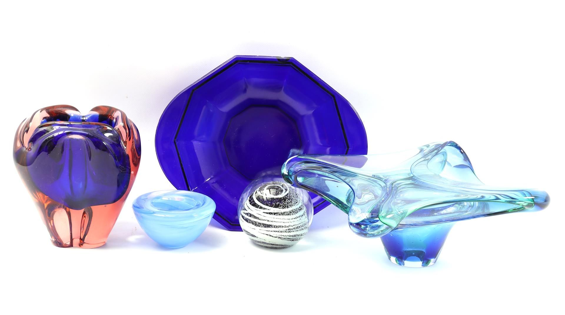 5 various glass objects