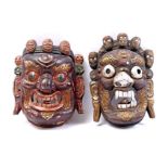 2 wooden Bhairava masks